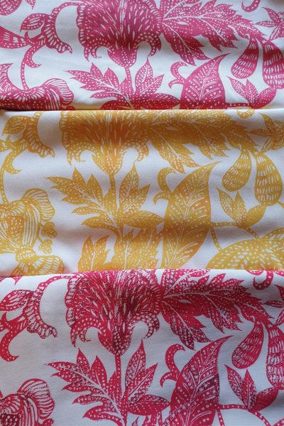 Dragonfly Designs design samples, white, pink and yellow